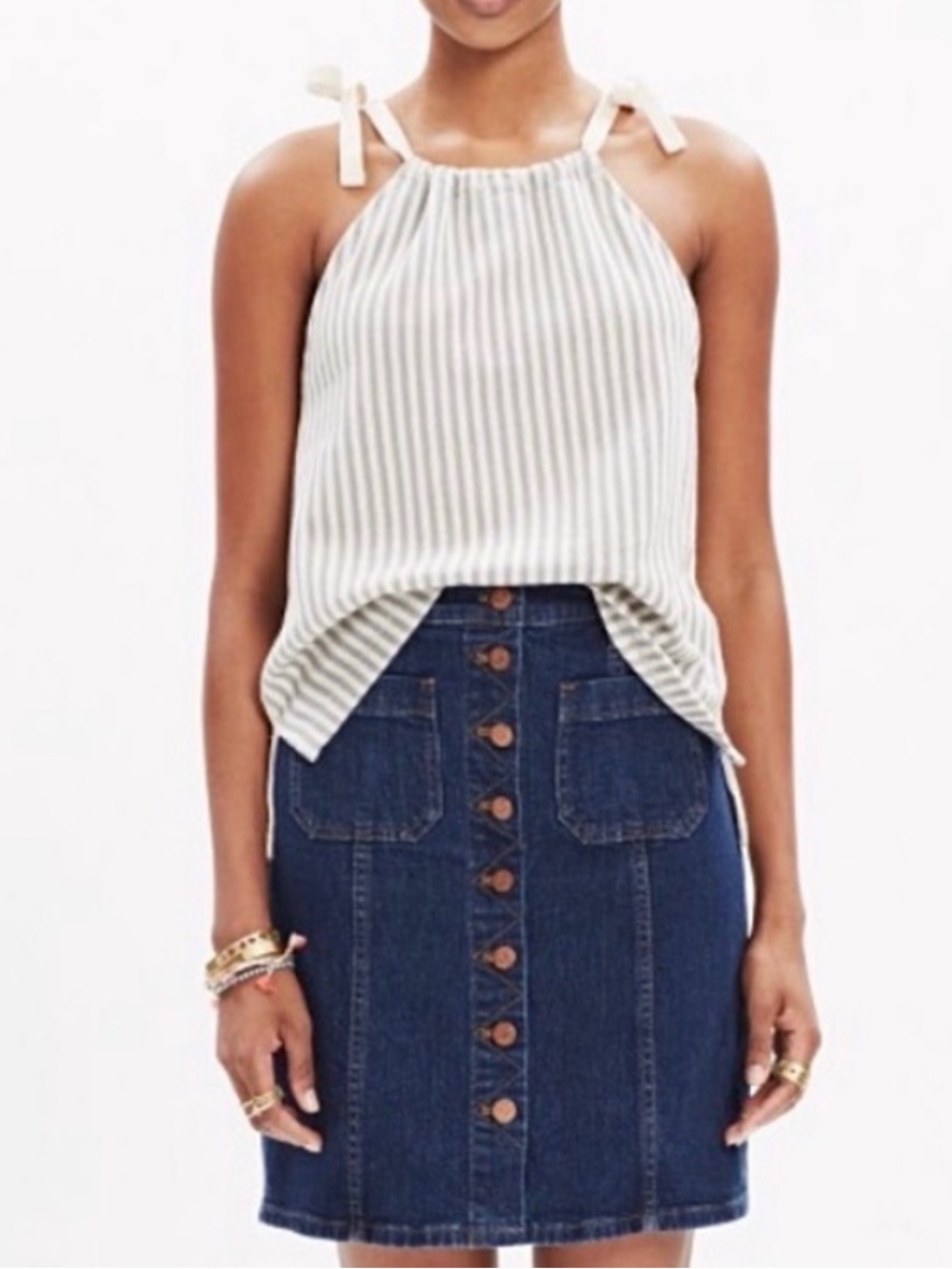 Madewell Tempo Tie Gray Stripe Tank Blouse Women’s Small relaxed fit